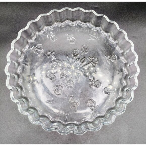Quiche Pie Plate Anchor Hocking Vintage 10" Glass Dish Pattern Scalloped Edge - Picture 1 of 16